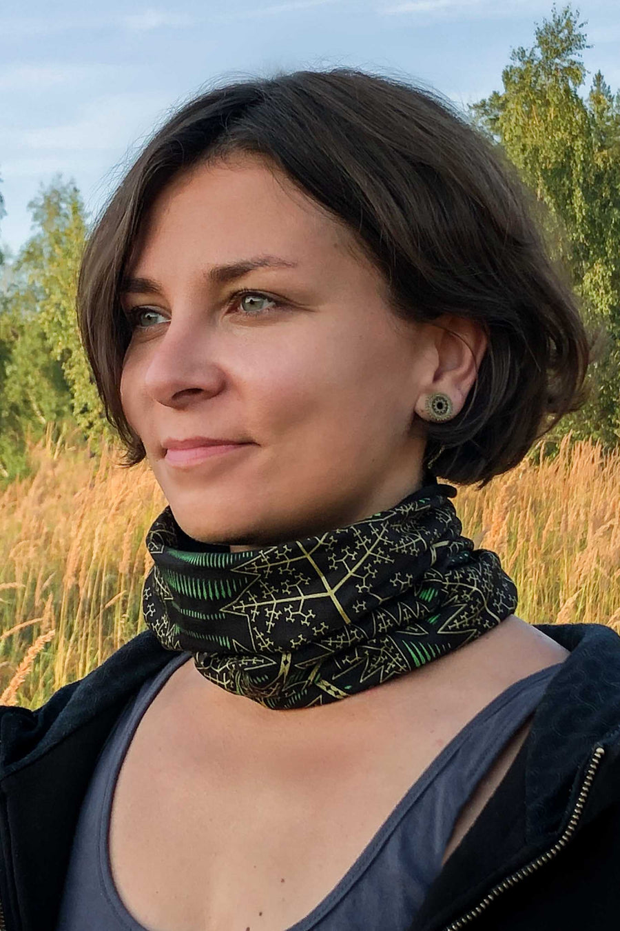 Fractal Forest Neck Gaiter Black — Image 2 by Symbolika