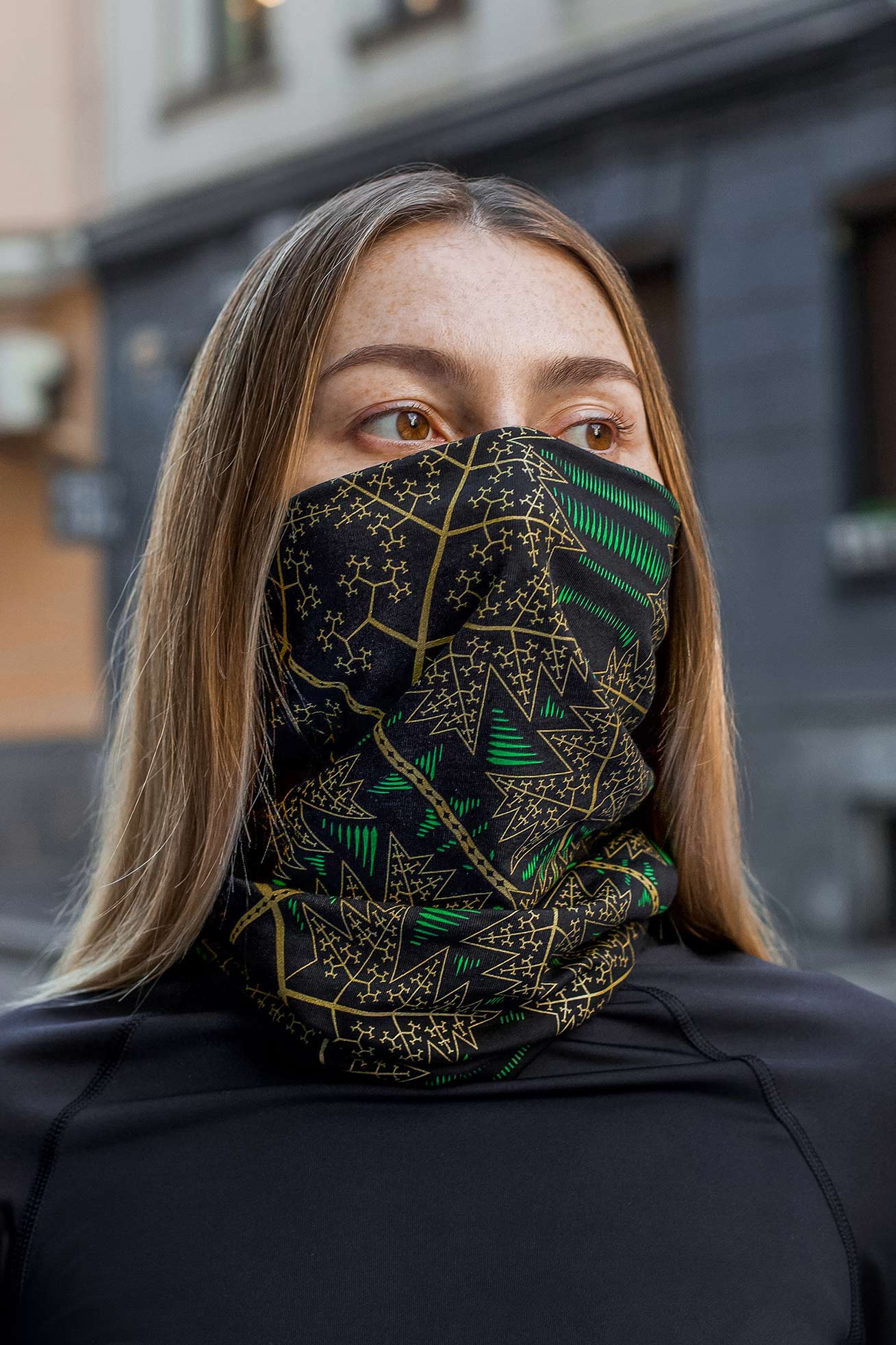 Fractal Forest Neck Gaiter Black — Image 5 by Symbolika