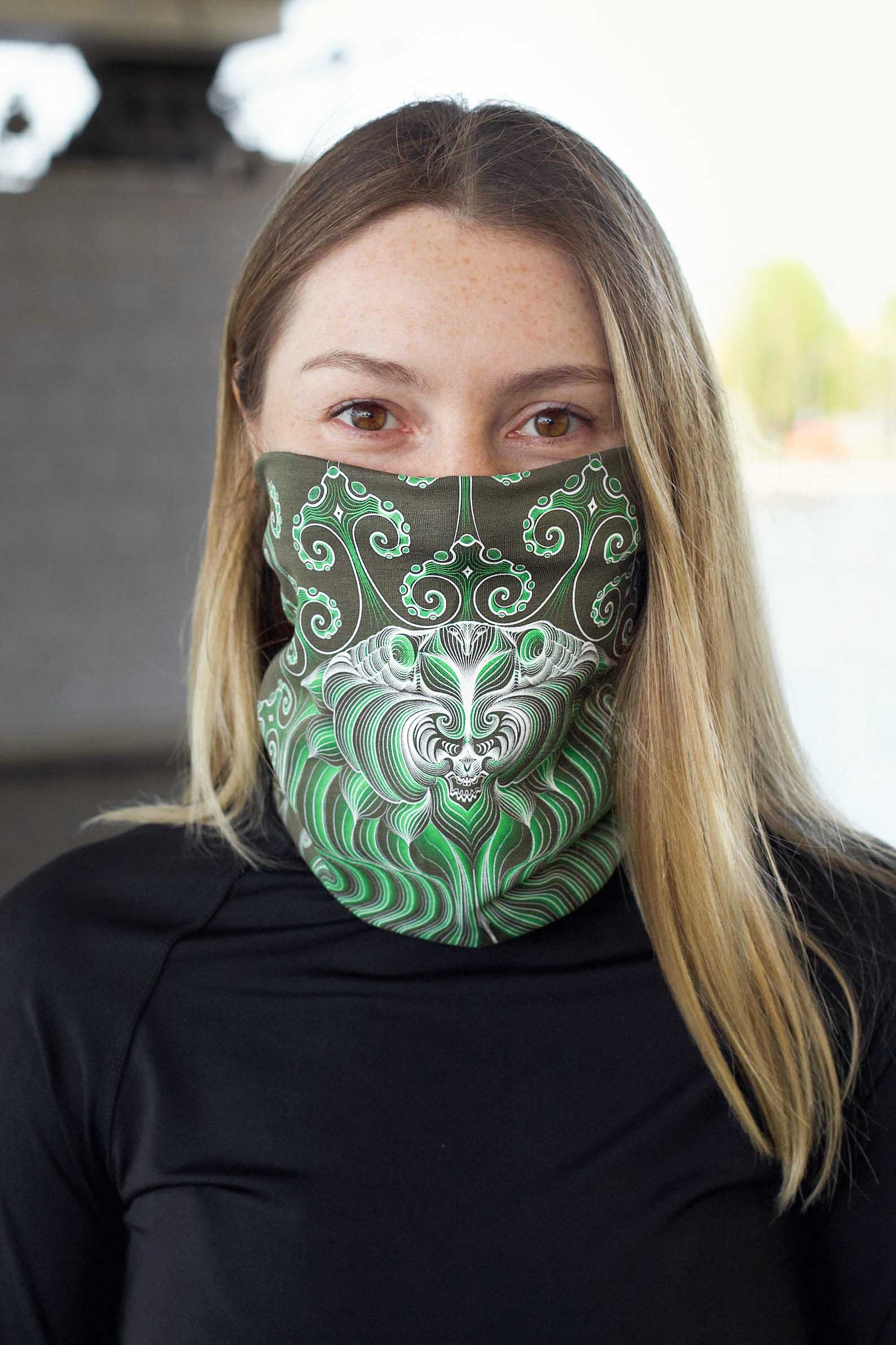 Gulgalta Neck Gaiter Olive — visionary art by Symbolika