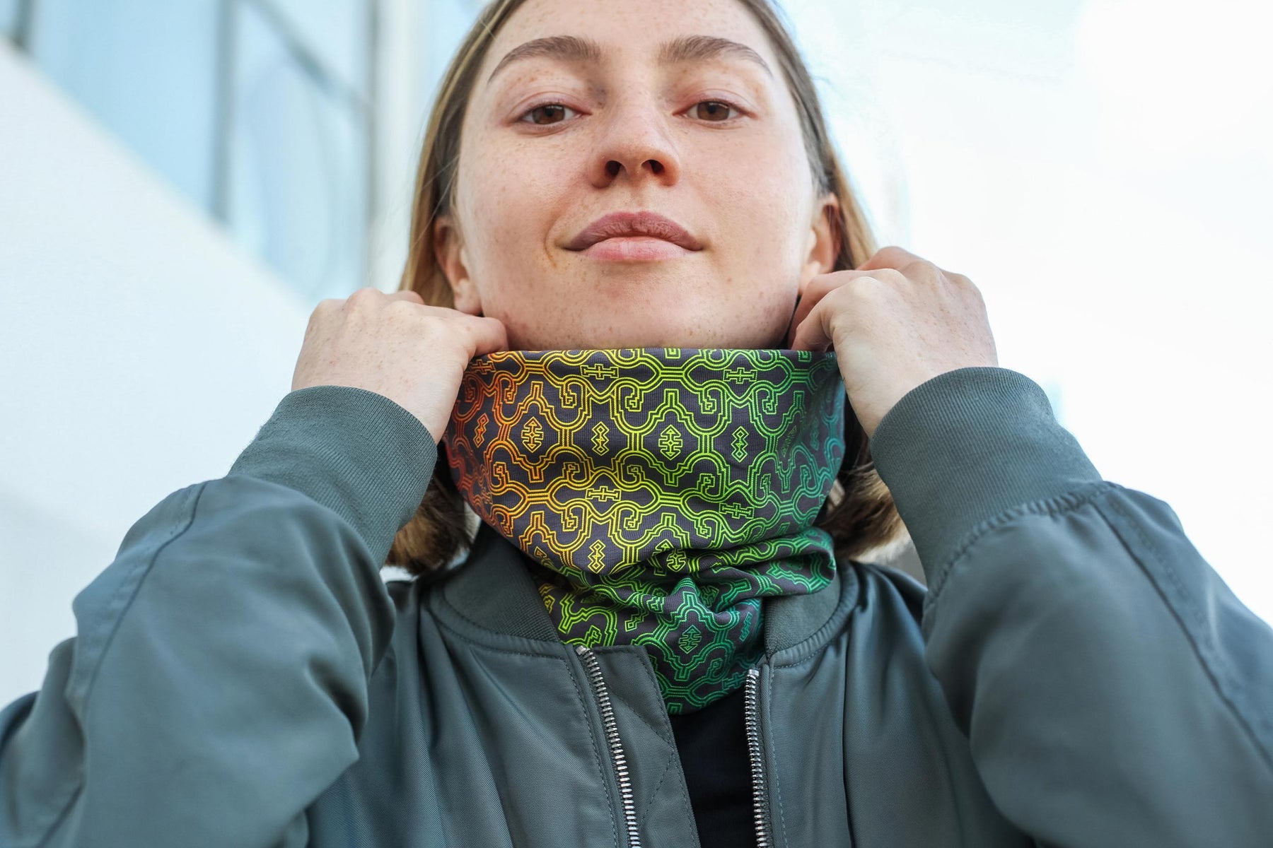 Shipibo Neck Gaiter Grey — Image 8 by Symbolika
