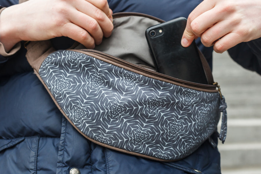 Molekula Mono Fanny Pack - Grey Molecular Structure Art