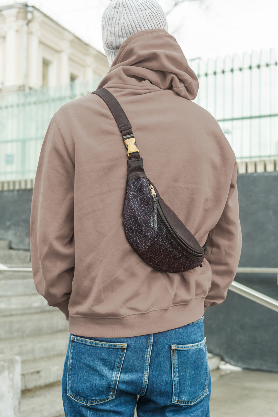Molekula Mono Fanny Pack - Navy Blue Geometric Print