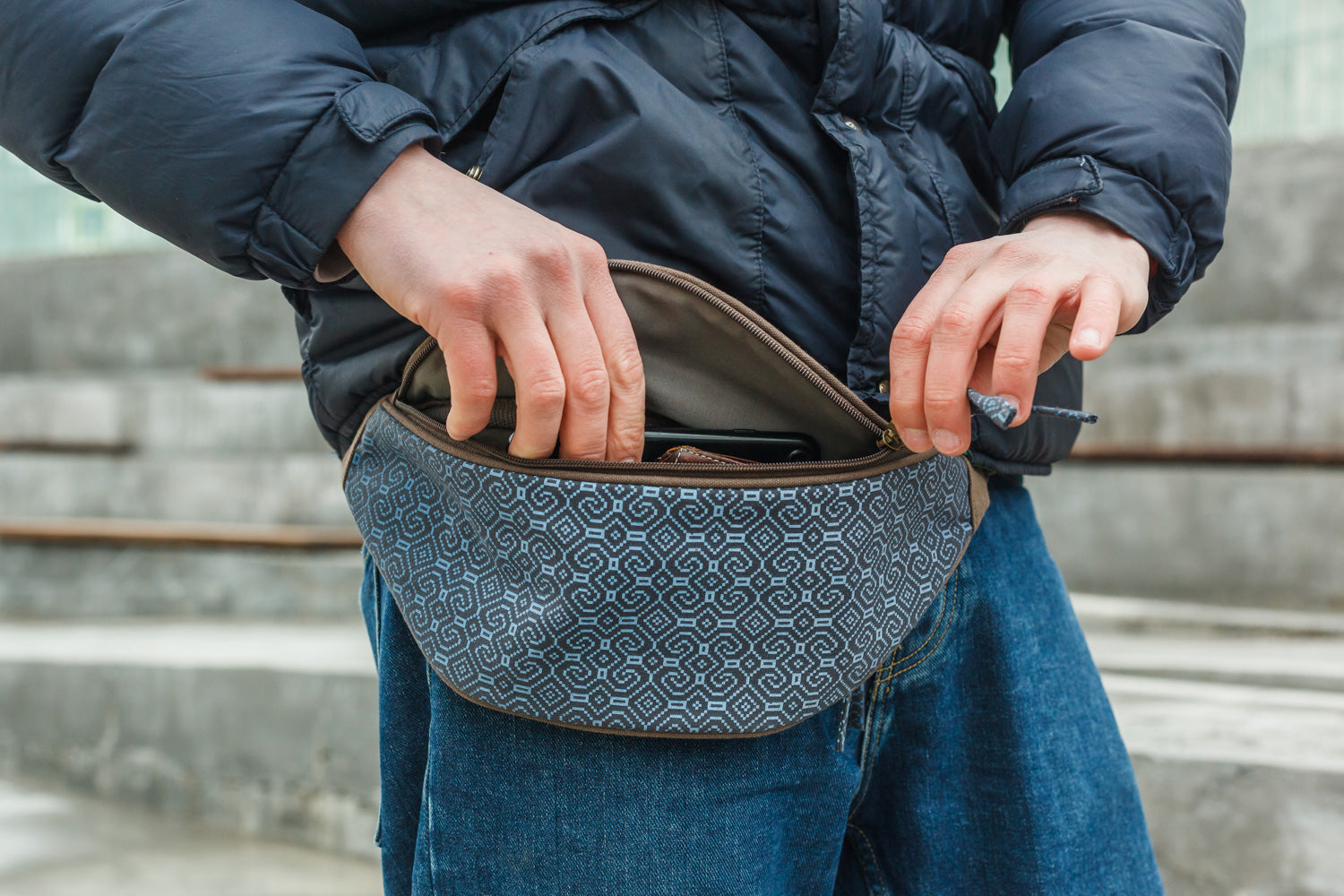 Shipibo-Conibo Lava Grey Fanny Pack - Grey