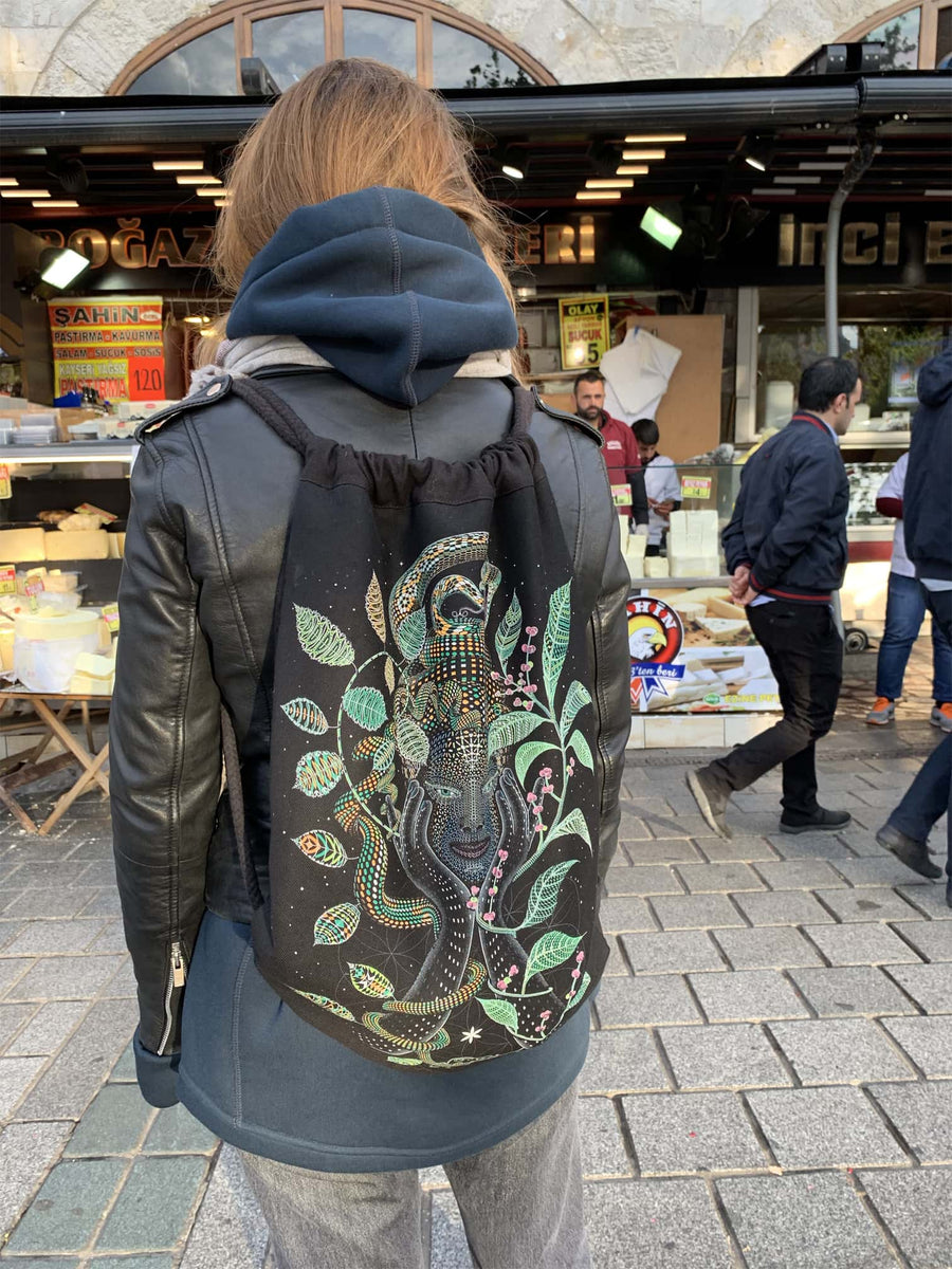 Aya Drawstring Bag Drawstring Bag - Back View by Symbolika