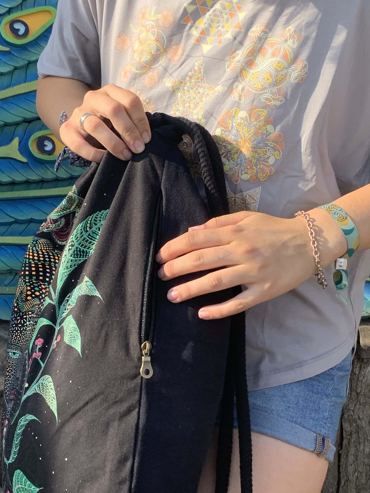 Aya Drawstring Bag - Sacred Geometry Design Detail by Symbolika