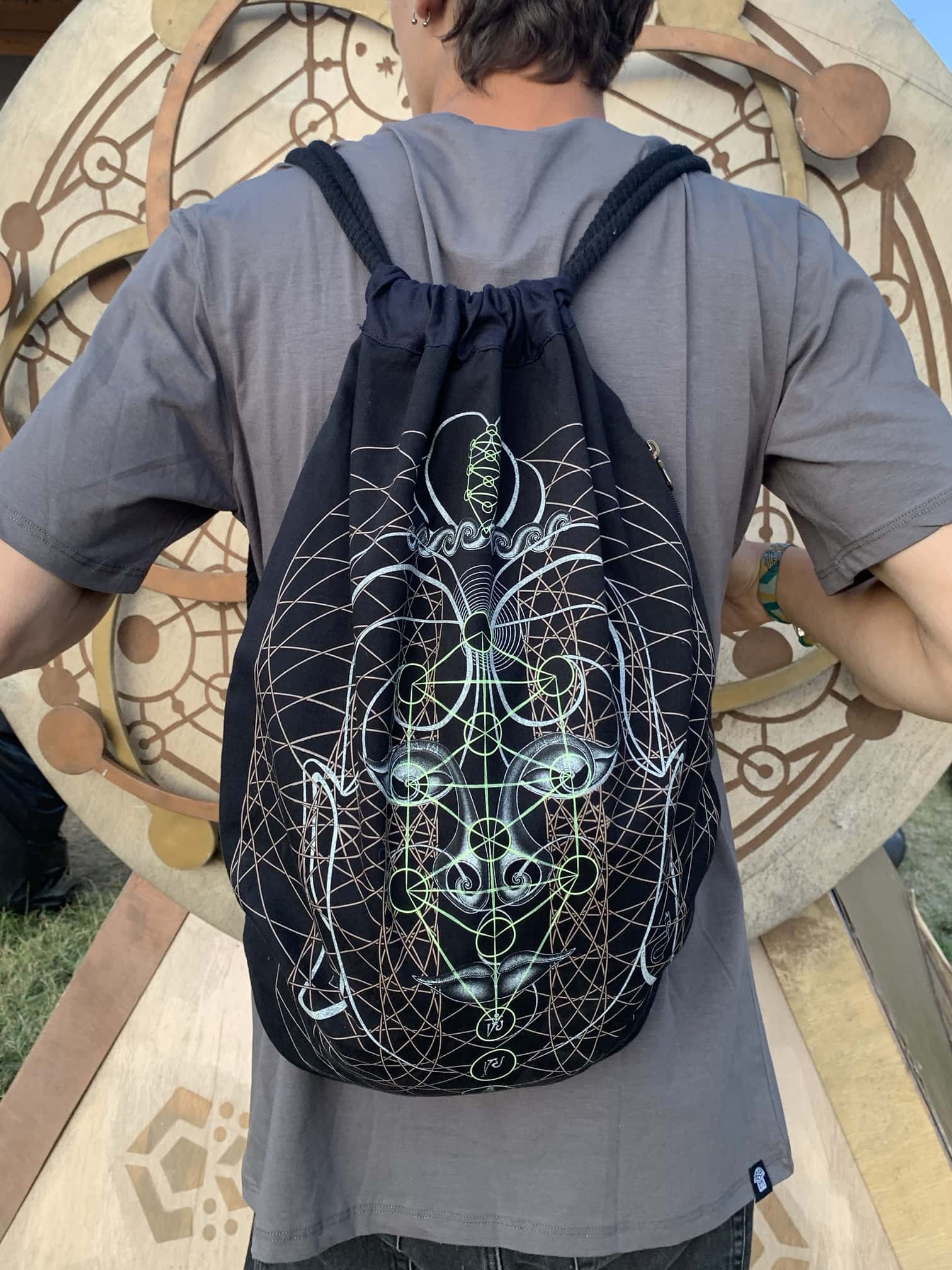 Buddha Vibes Hung Drawstring Bag Drawstring Bag - Back View by Symbolika