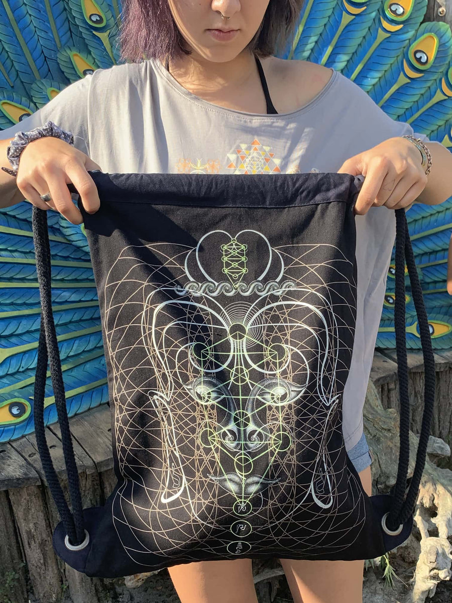 Buddha Vibes Hung Drawstring Bag Drawstring Bag - Front View by Symbolika