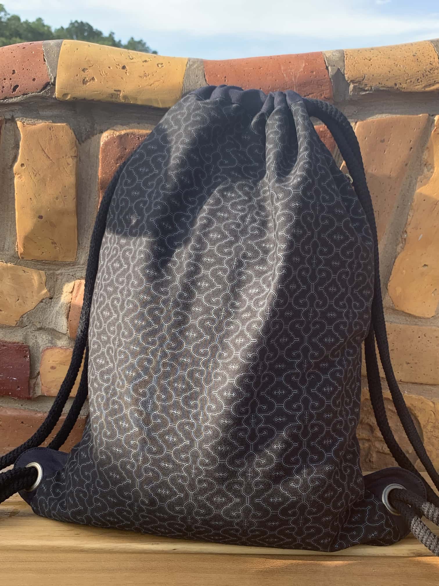 Shipibo Drawstring Bag Drawstring Bag - Size and Fit View by Symbolika