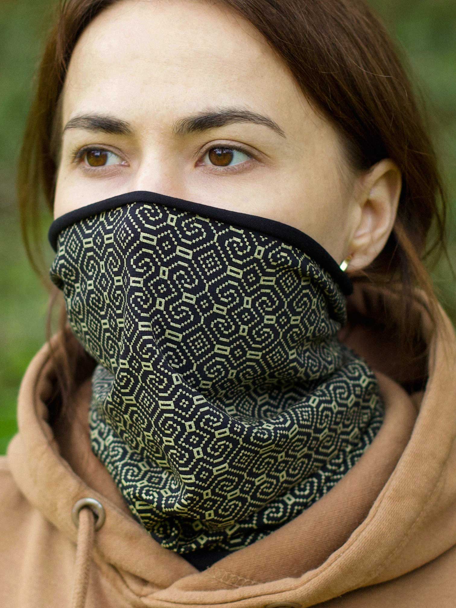 Shipibo Neck Gaiter Black — visionary art by Symbolika