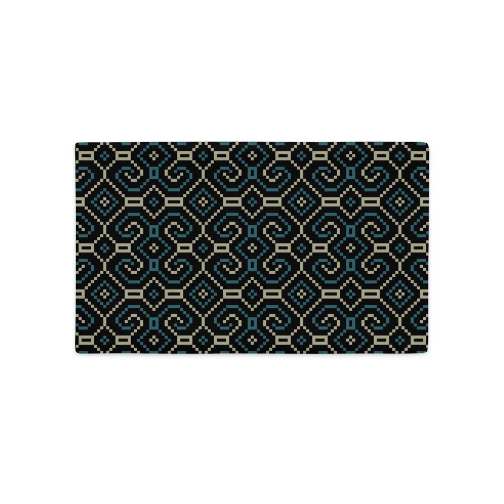 Shipibo - Conibo Cushion - Turquoise Beige on Black - symbolika