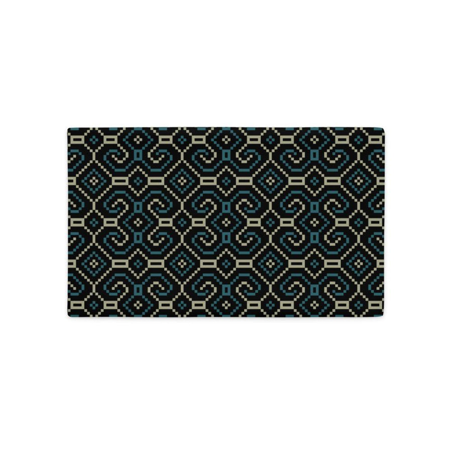 Shipibo - Conibo Cushion - Turquoise Beige on Black - symbolika