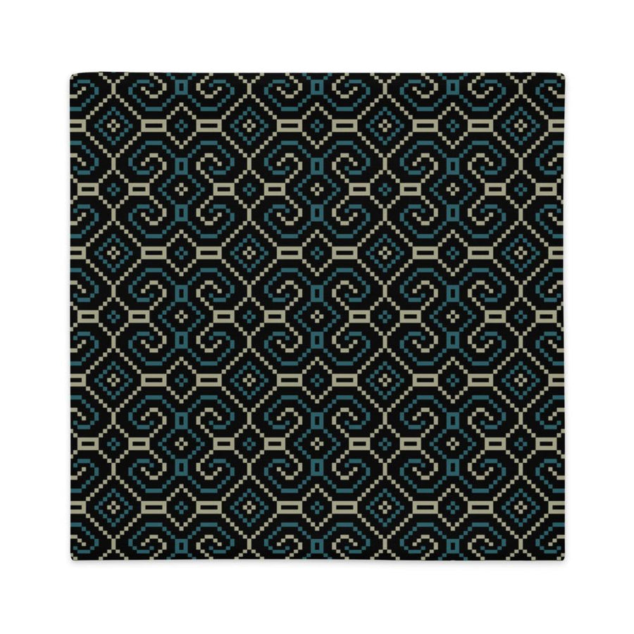 Shipibo - Conibo Cushion - Turquoise Beige on Black - symbolika