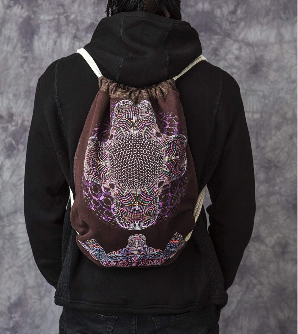 DMT HD Drawstring Bag - Psychedelic mandala with humanoid figure by Symbolika