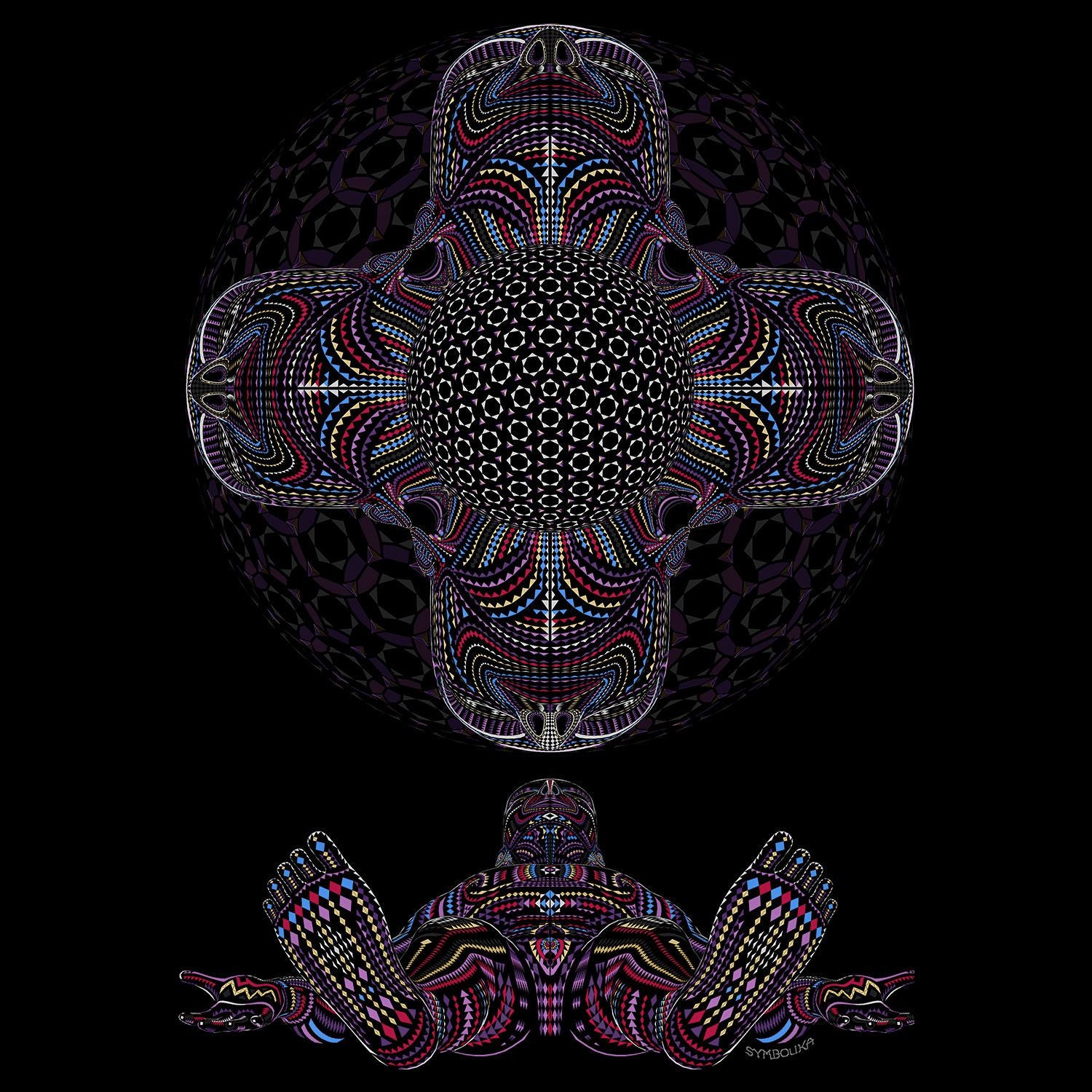 DMT HD Drawstring Bag — Psychedelic Mandala Art Drawstring Bag - Detail Close-Up by Symbolika
