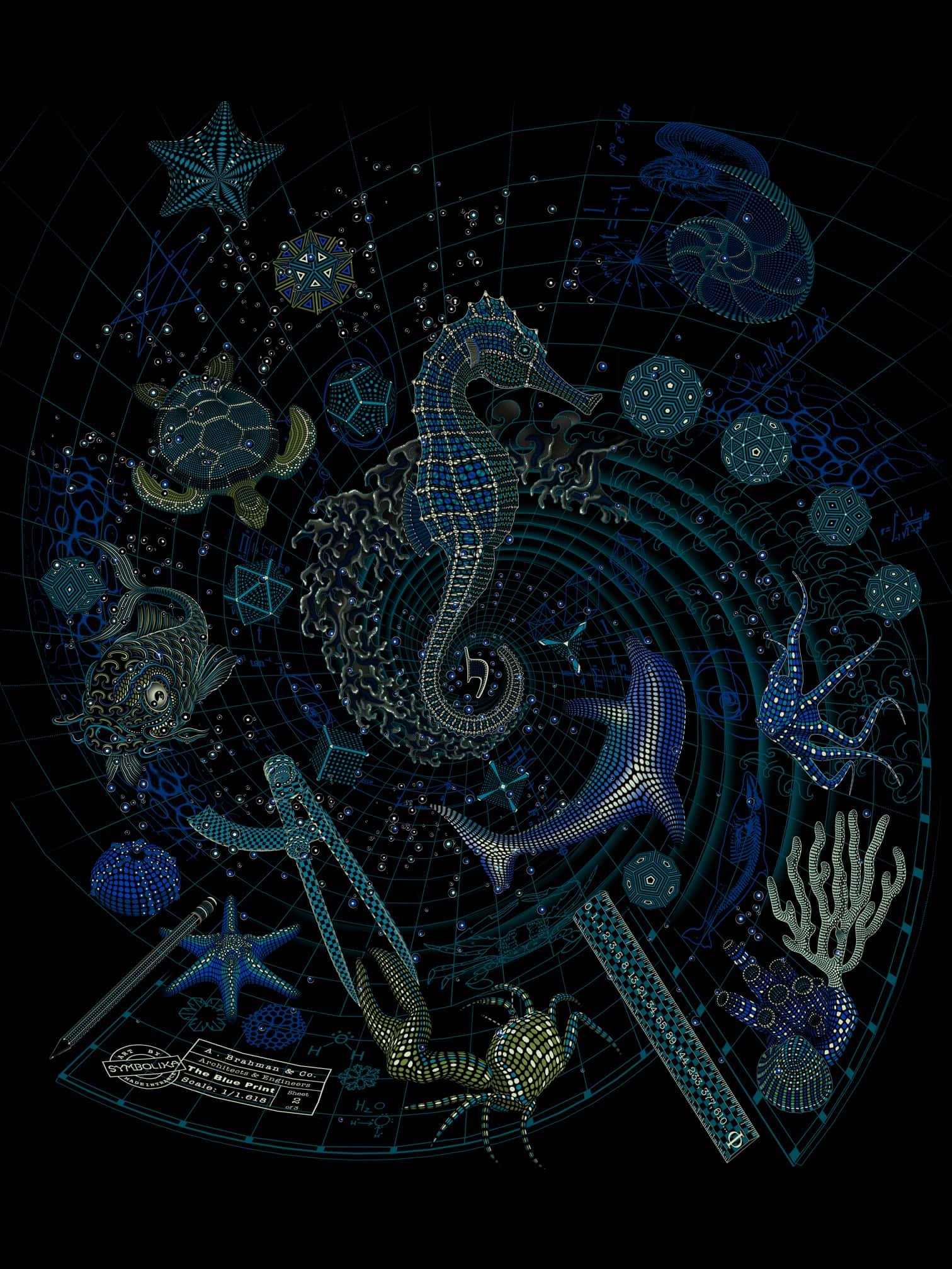 Blueprint II Sea T-Shirt Grey — Image 6 by Symbolika