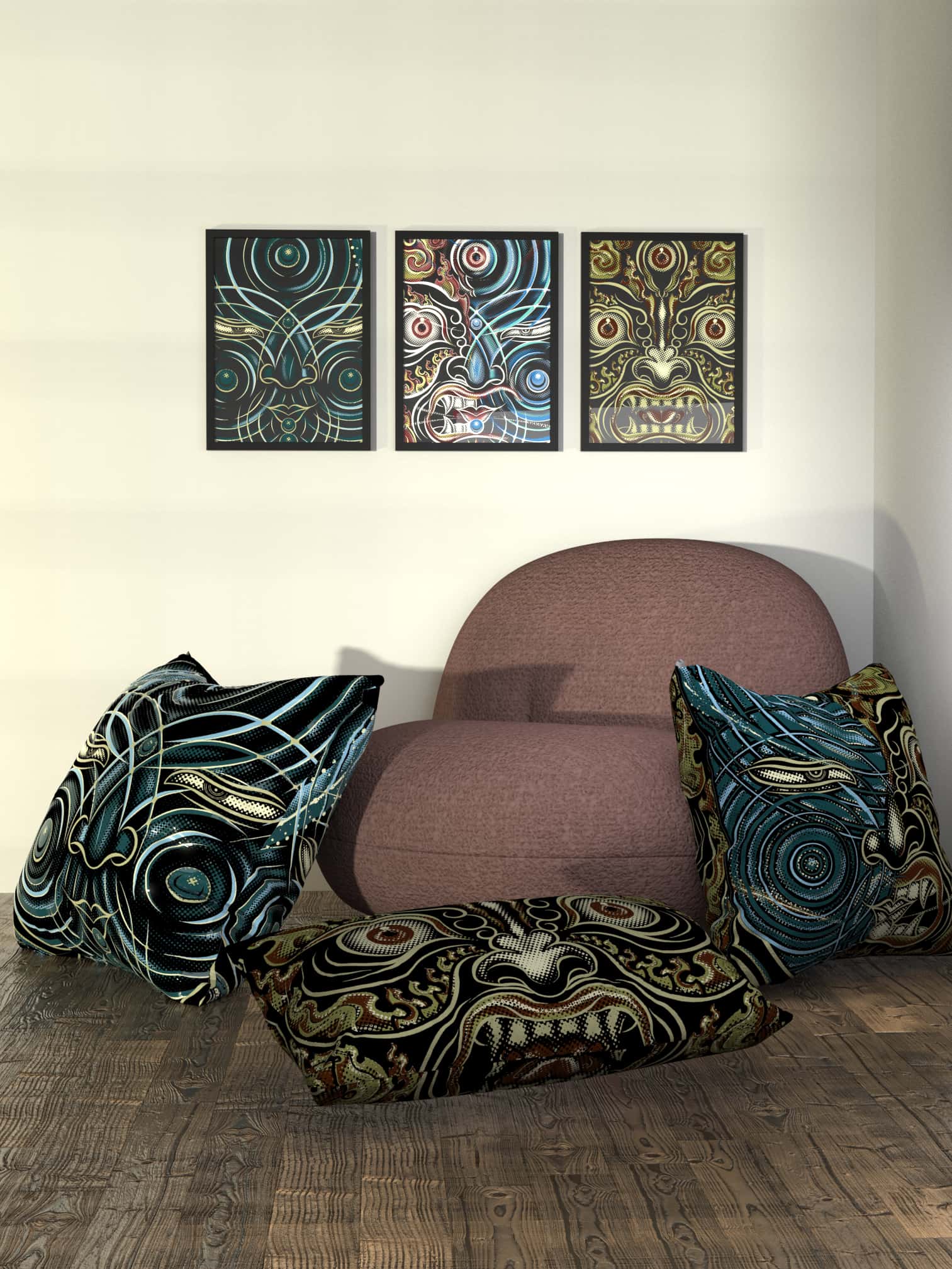 Set of 3 YogaBhoga Faces Framed Poster - symbolika