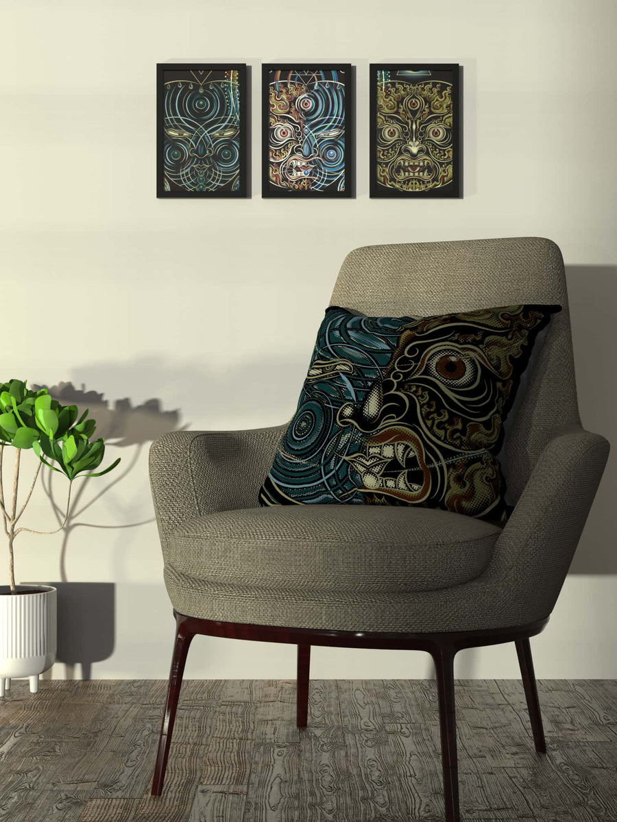 Set of 3 YogaBhoga Faces Framed Poster - symbolika