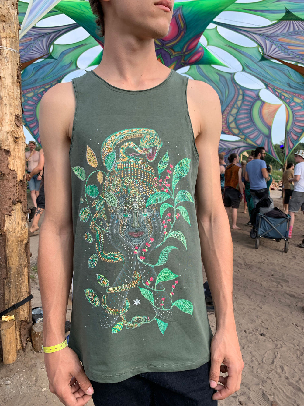 Aya Tank Top Olive — visionary art by Symbolika