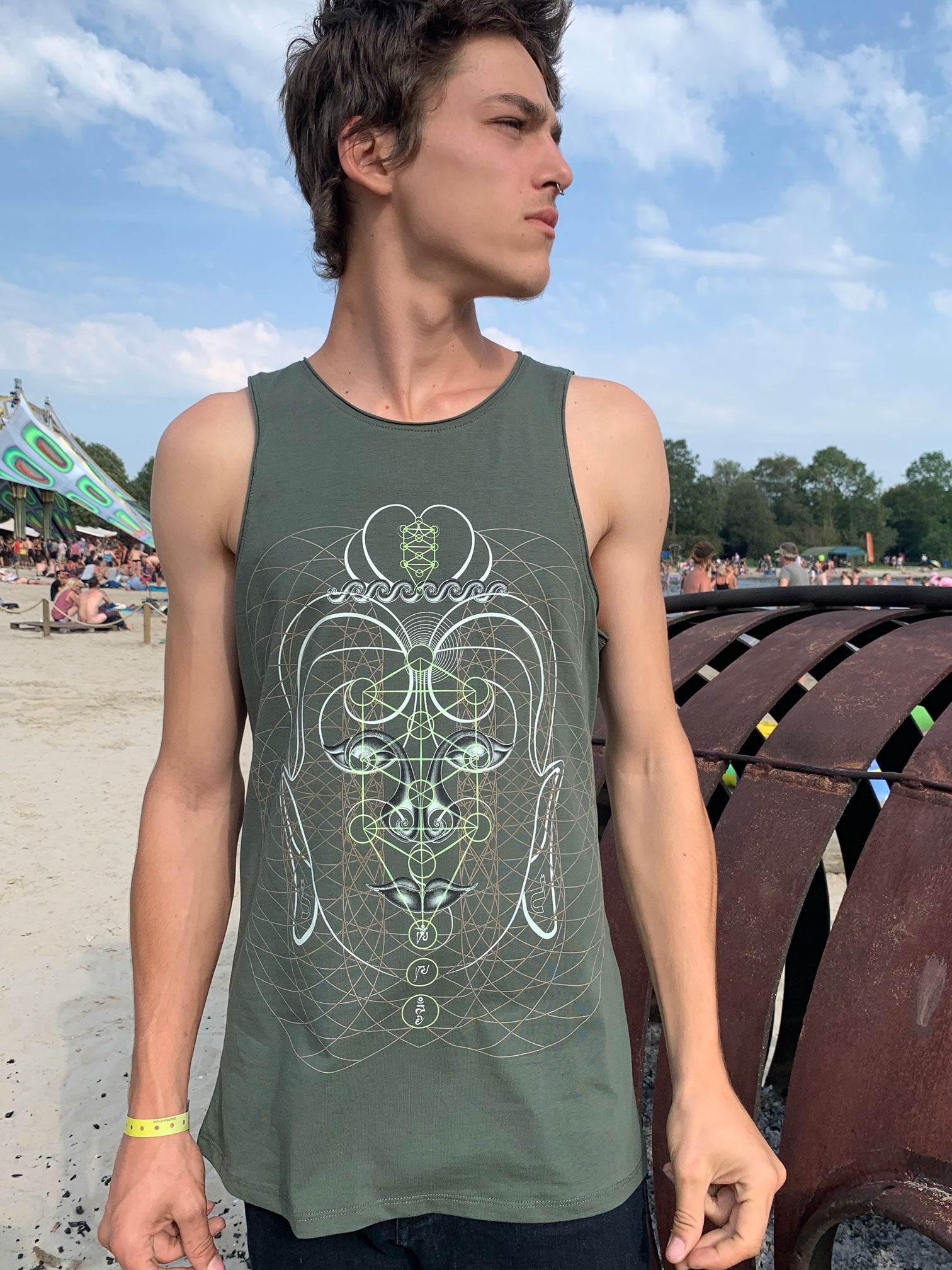 Buddha Vibes Tank Top Olive — visionary art by Symbolika