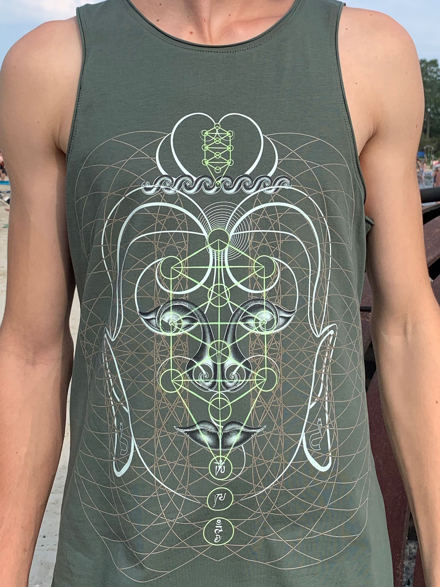 Buddha Vibes Tank Top Olive — Image 2 by Symbolika