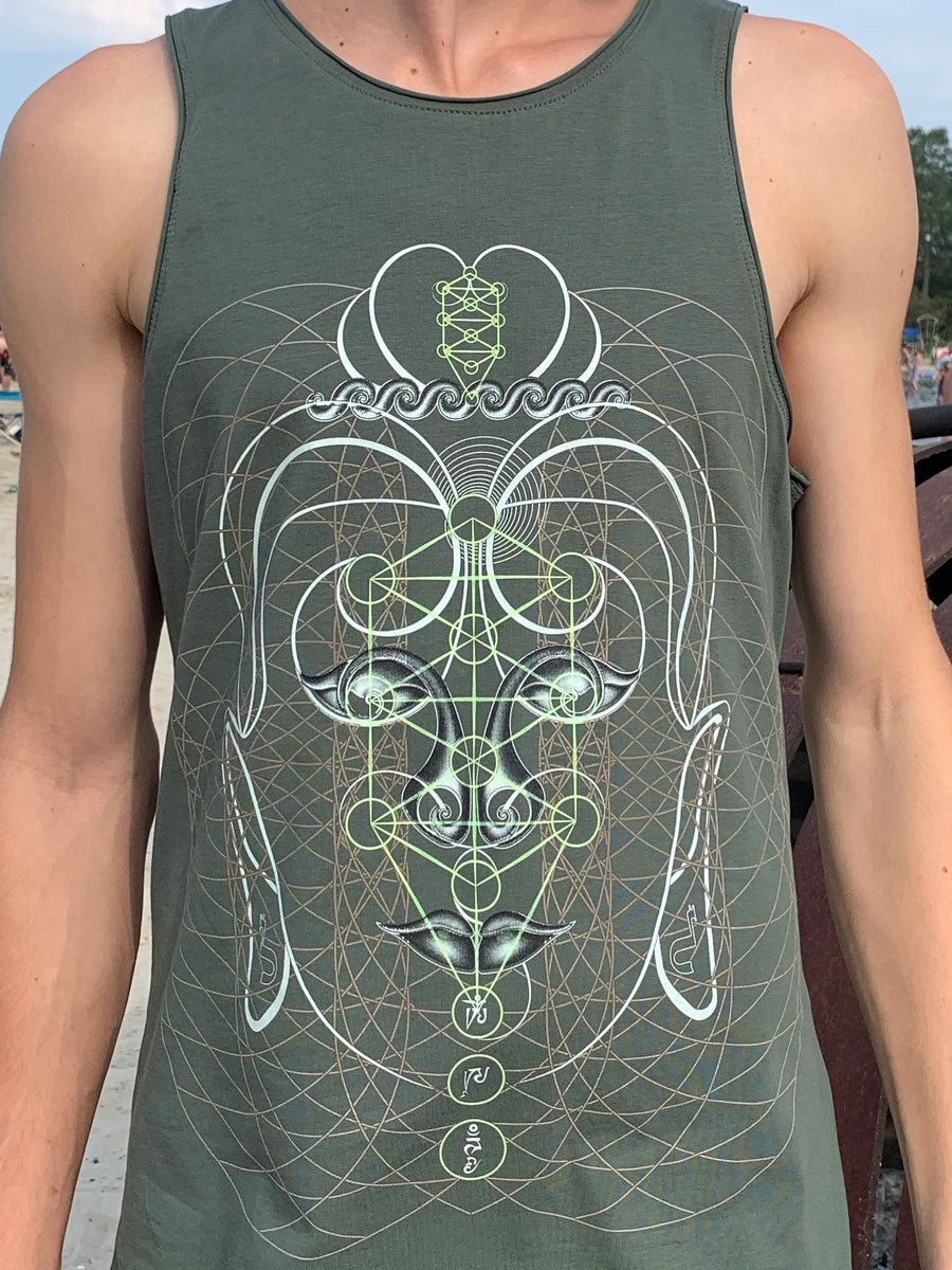Buddha Vibes Tank Top Olive — Image 2 by Symbolika