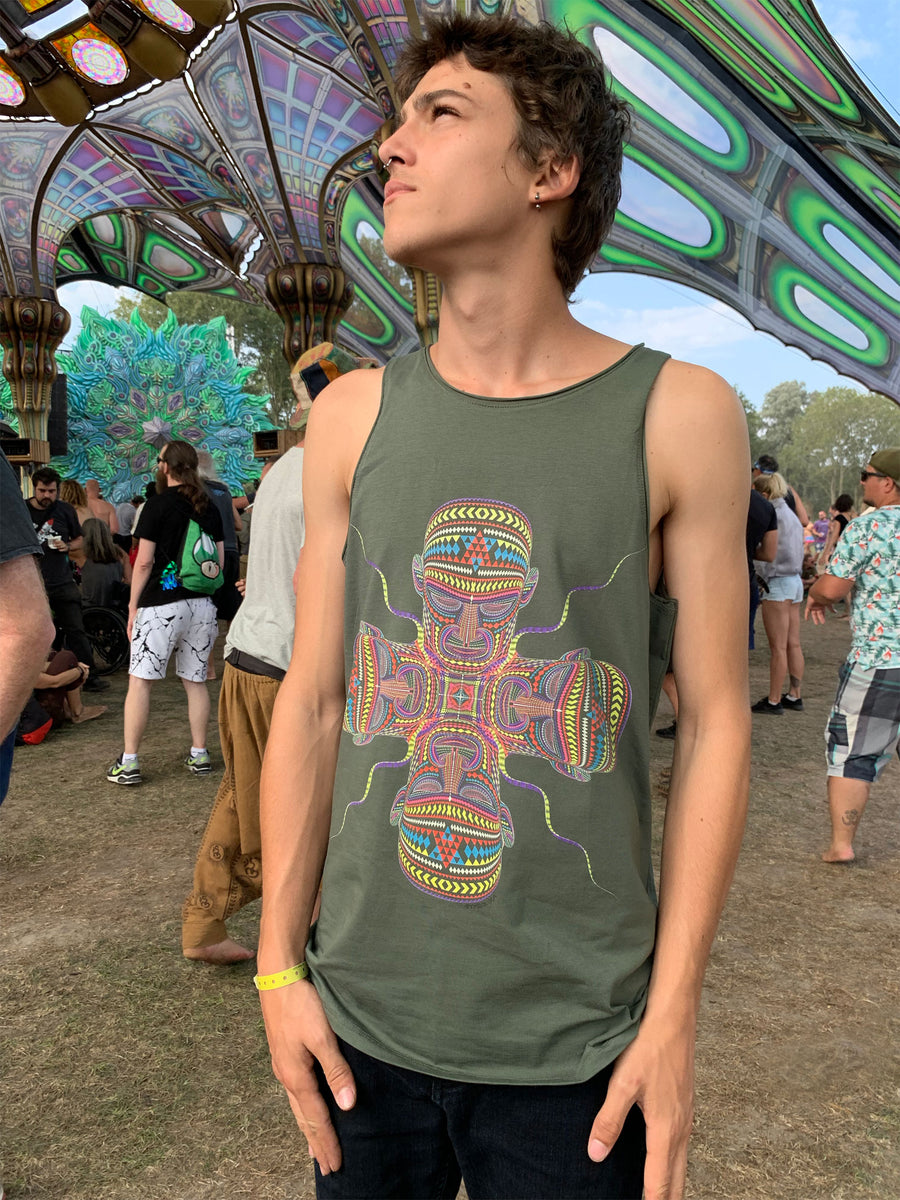 Chango Tank Top Olive — visionary art by Symbolika