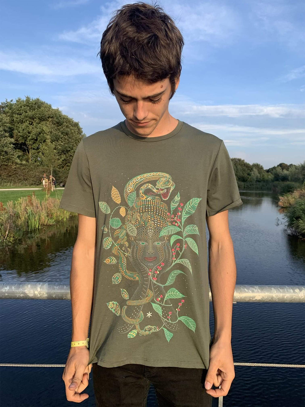 Aya T-Shirt Olive — visionary art by Symbolika