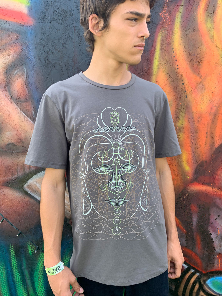 Buddha Vibes T-Shirt Grey — visionary art by Symbolika
