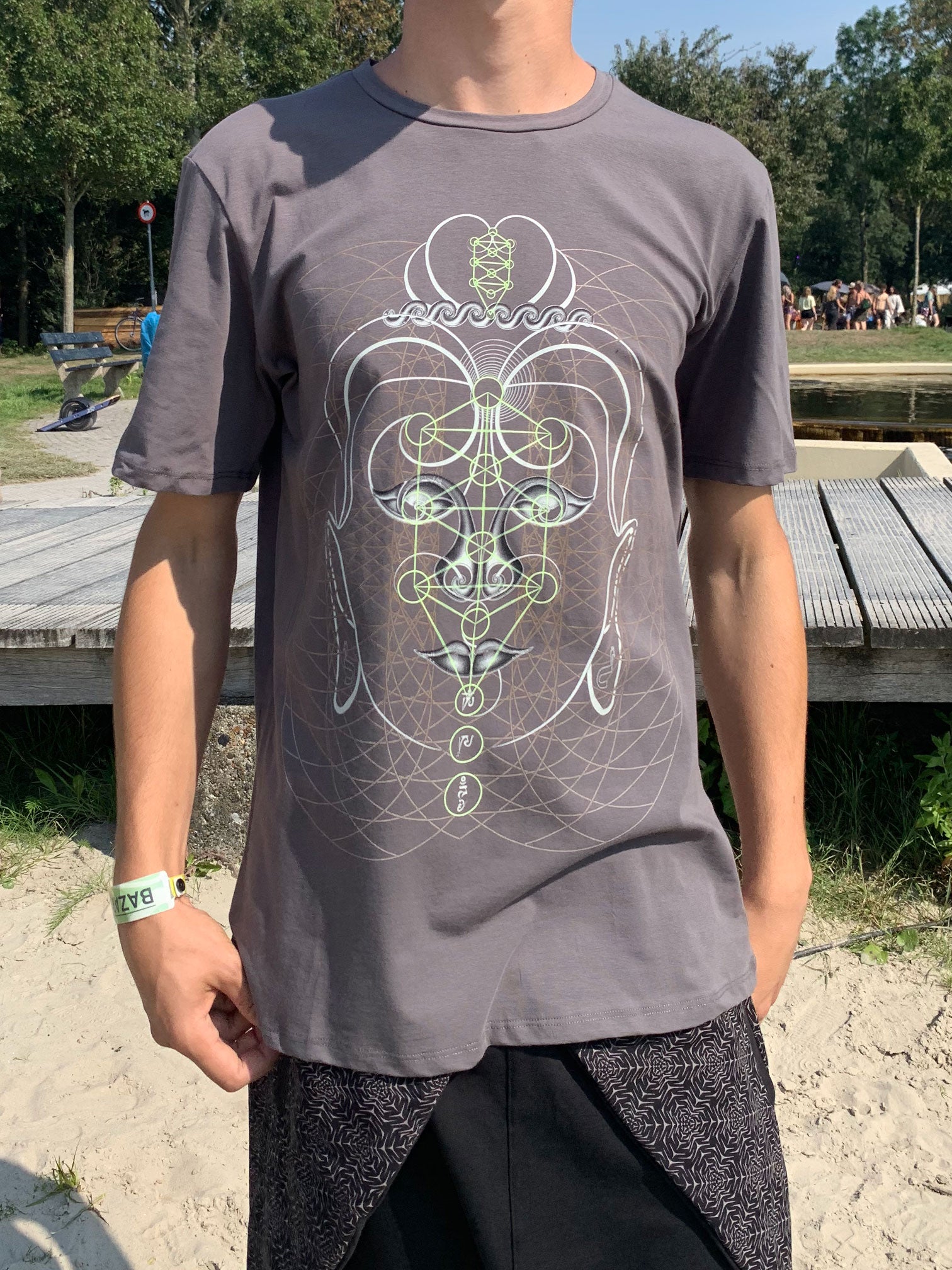 Buddha Vibes T-Shirt Grey — Image 3 by Symbolika