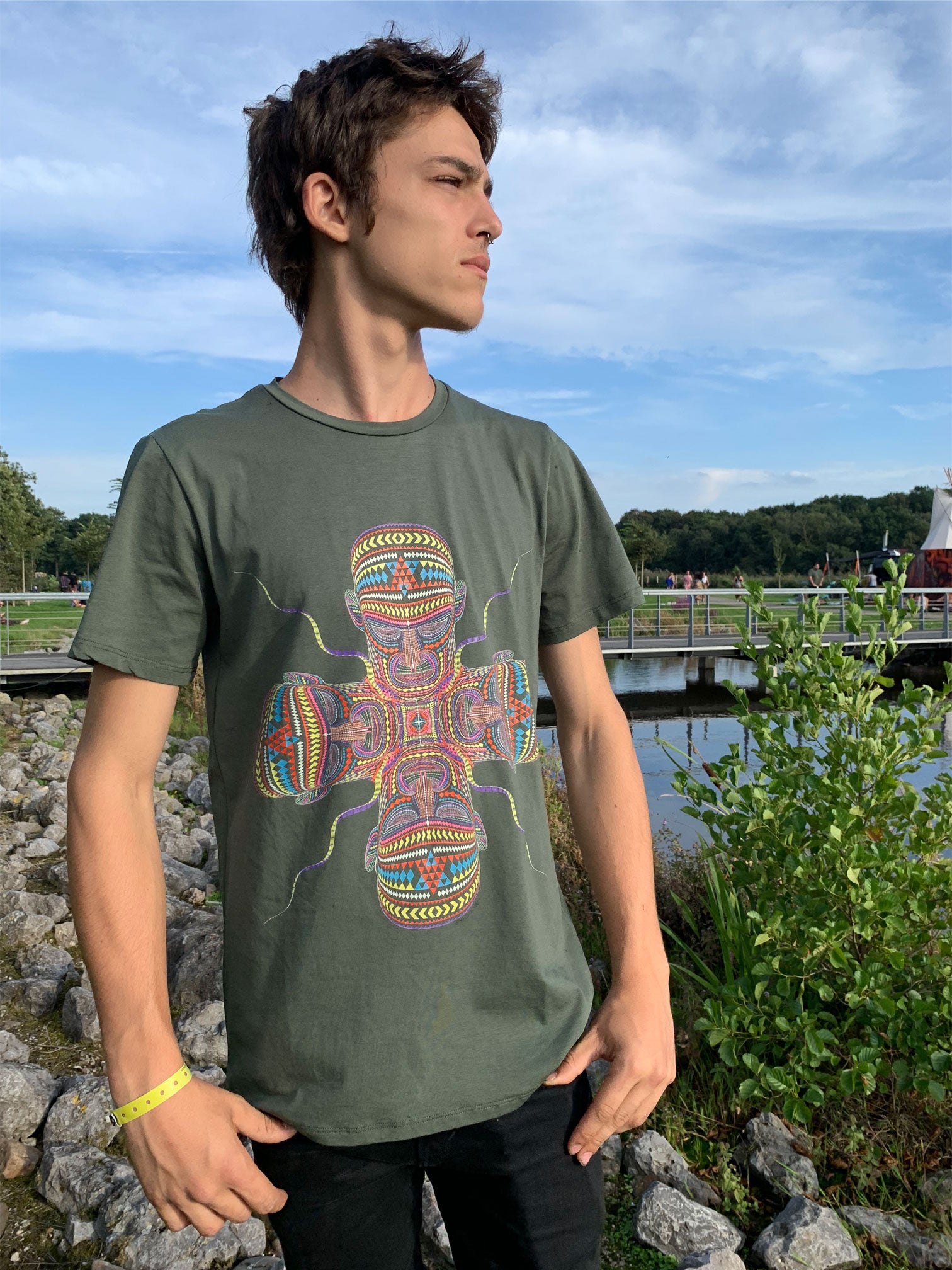 Chango T-Shirt Olive — visionary art by Symbolika