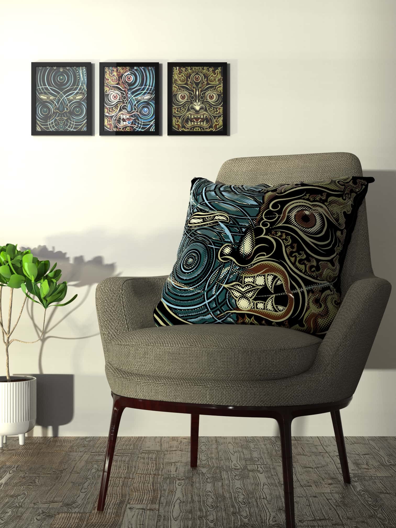 Set of 3 YogaBhoga Faces Framed Poster - symbolika