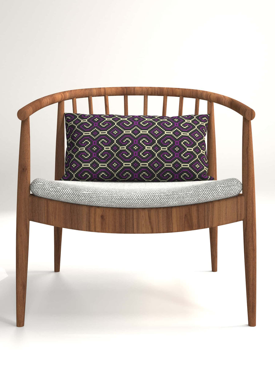 Shipibo - Conibo Cushion - Purple Beige on Black - symbolika