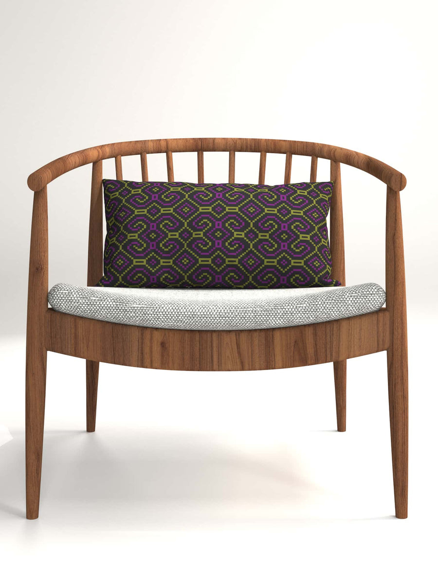 Shipibo - Conibo Cushion - Purple Olive on Black - symbolika