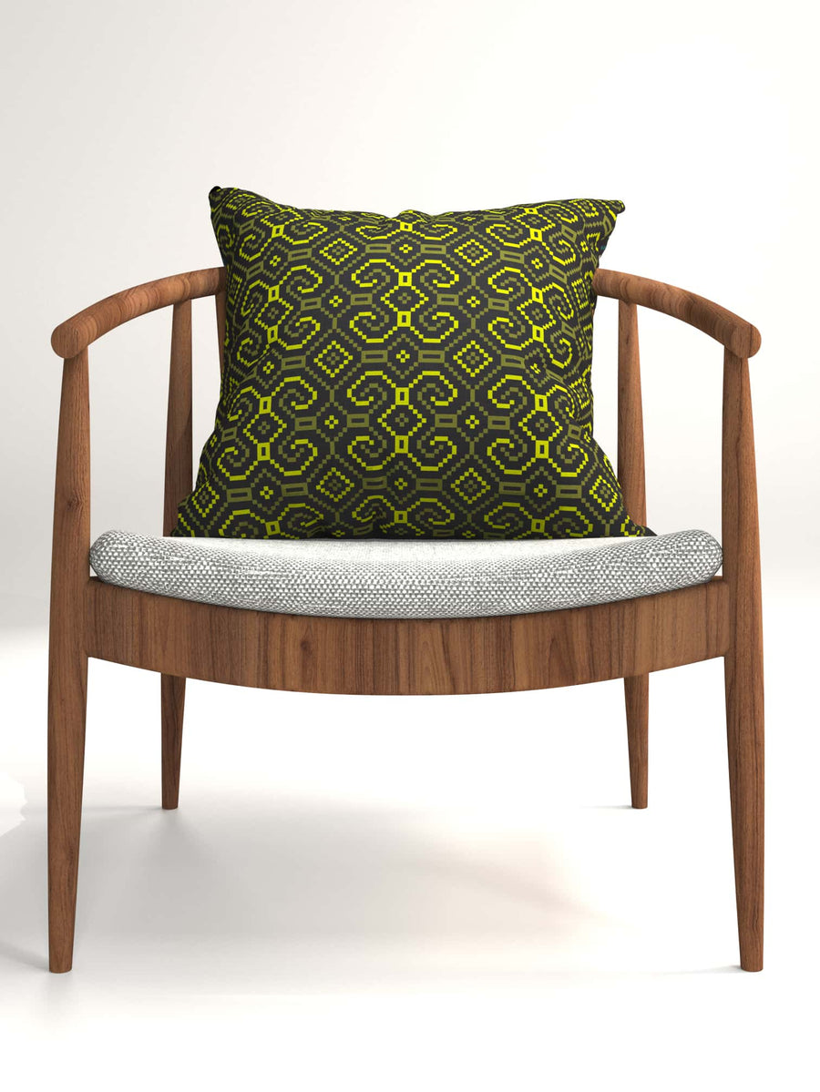 Shipibo - Conibo Cushion - Yellow Olive on Black - symbolika