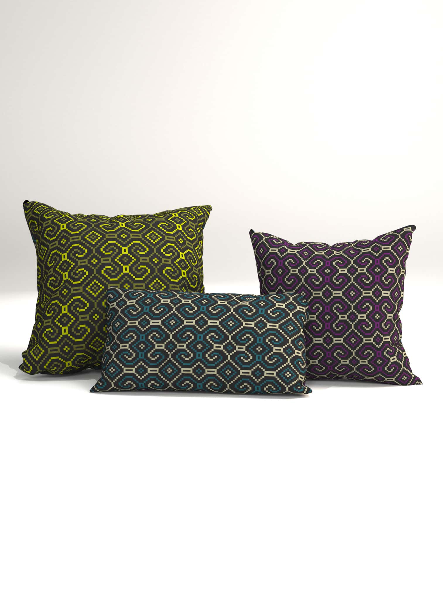 Shipibo - Conibo Cushion - Purple Olive on Black - symbolika