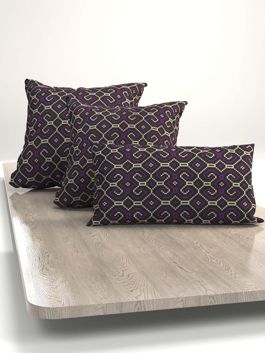Shipibo - Conibo Cushion - Purple Beige on Black - symbolika