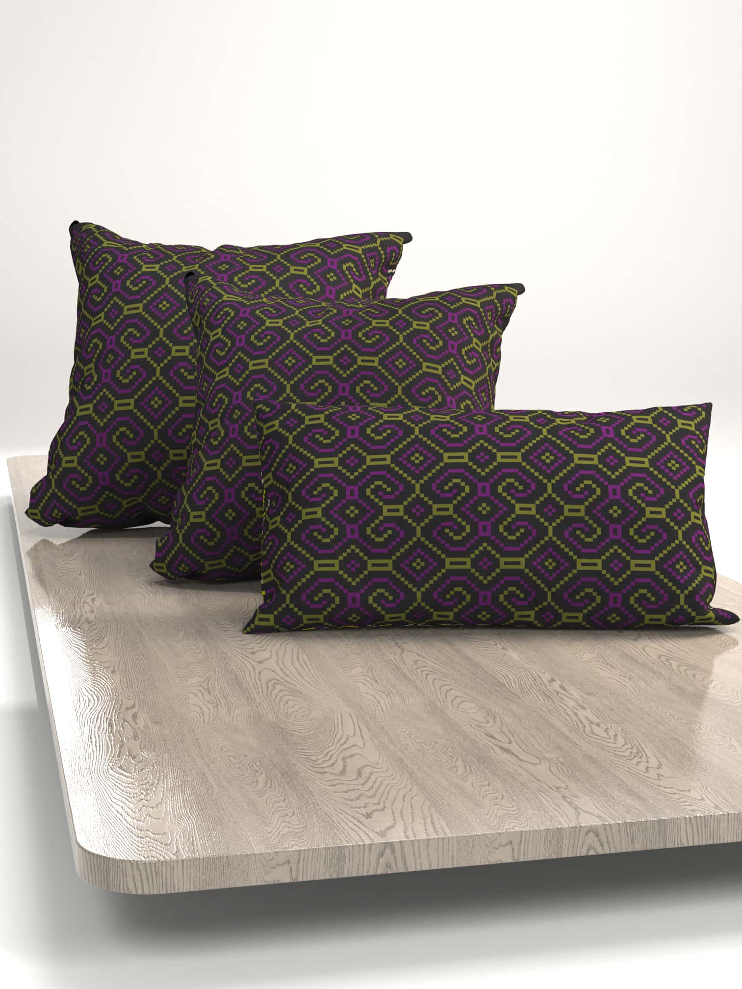 Shipibo - Conibo Cushion - Purple Olive on Black - symbolika