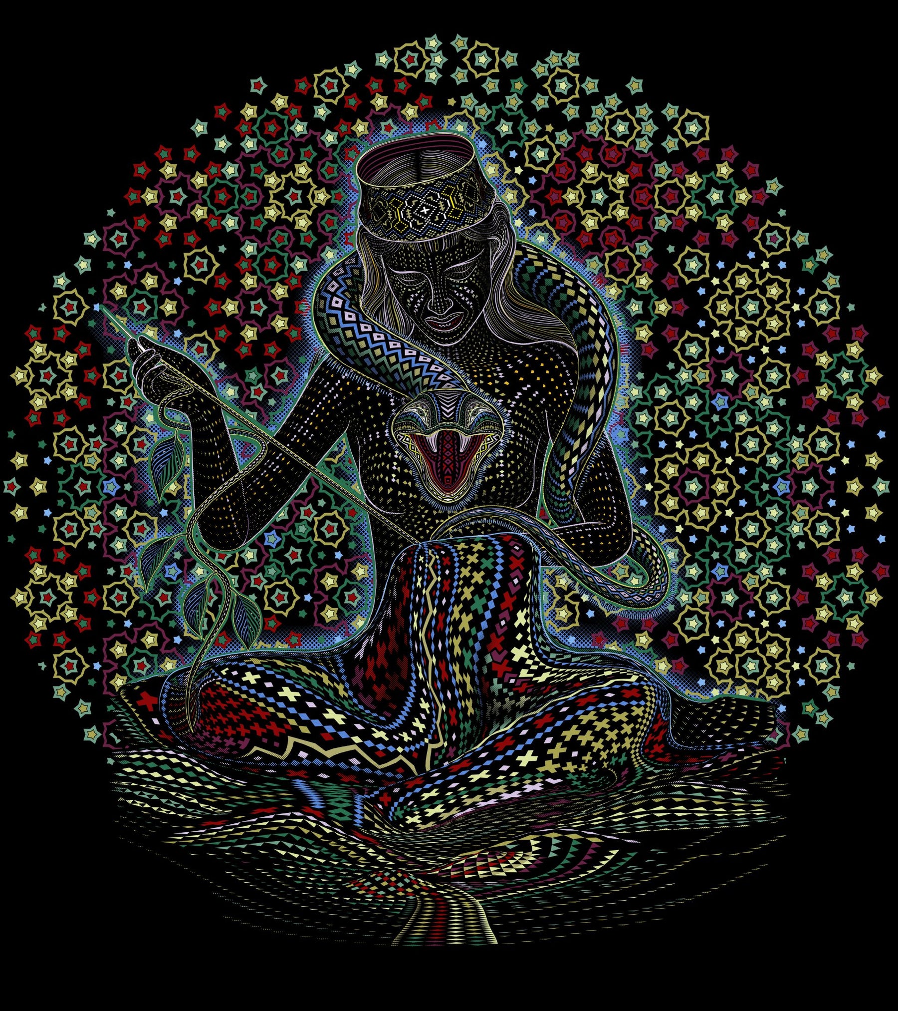 Song Weaving Mandala T-Shirt — Meditation Art Men Tshirt - Front View by Symbolika