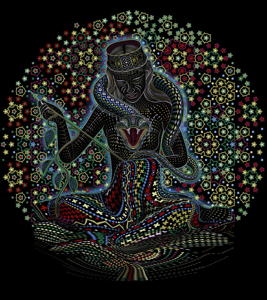 Song Weaving Mandala T-Shirt — Meditation Art Men Tshirt - Front View by Symbolika