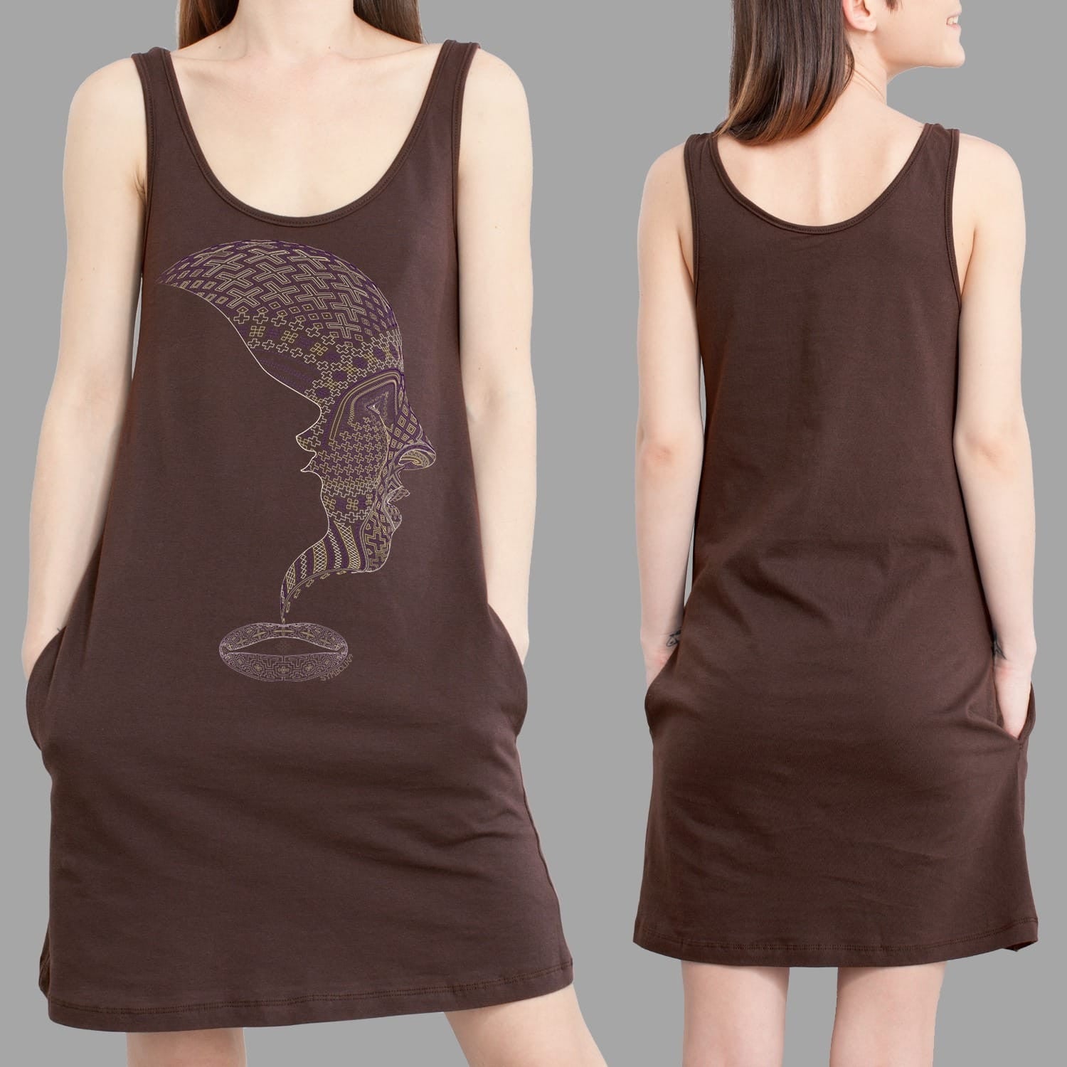 Icaruna Women Pocket Dress - Grey - symbolika