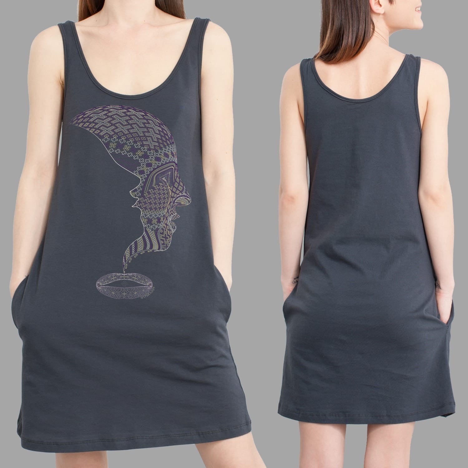 Icaruna Women Pocket Dress - Grey - symbolika