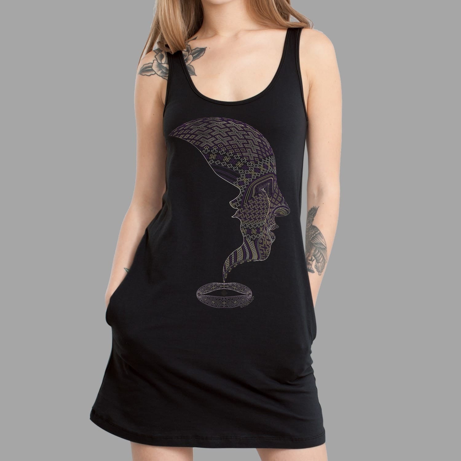 Icaruna Women Pocket Dress - Grey - symbolika