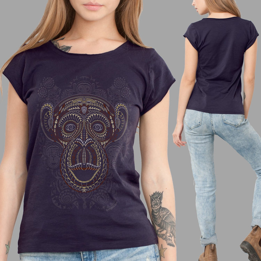 Ta Wise Monkey Slim Fit T-Shirt Aubergine — visionary art by Symbolika