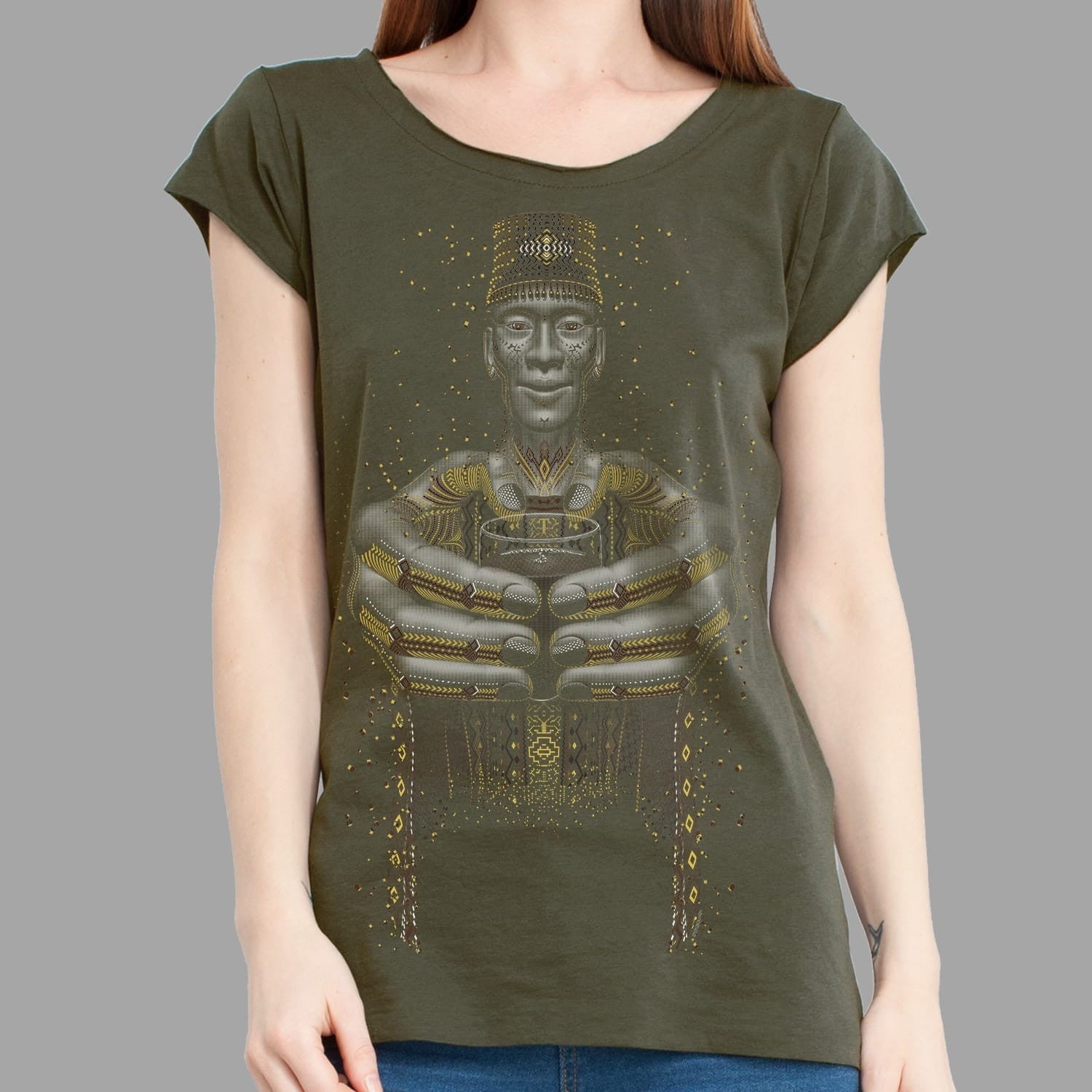 Second Cup Slim Fit T-Shirt Olive — visionary art by Symbolika
