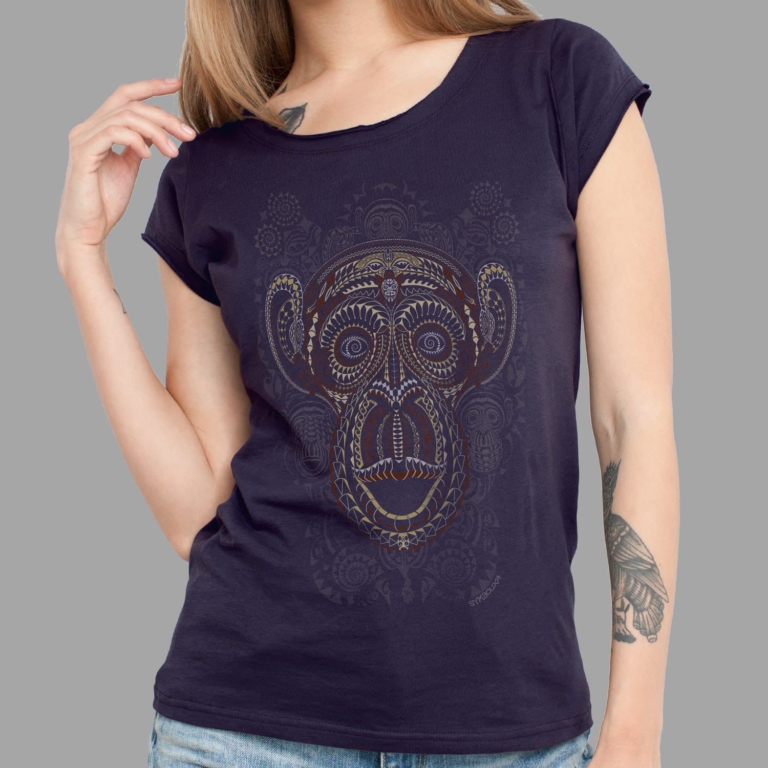 Ta Wise Monkey Slim Fit T-Shirt Aubergine — Image 2 by Symbolika