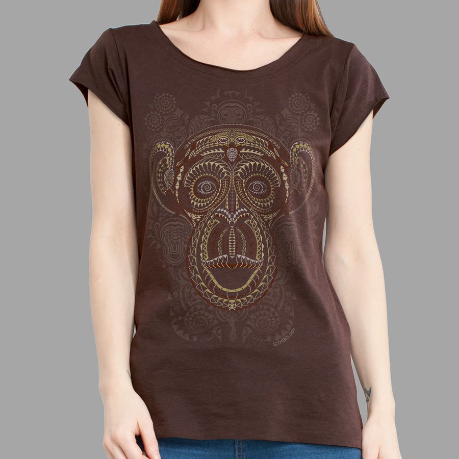 Ta Wise Monkey Slim Fit T-Shirt Brown — visionary art by Symbolika