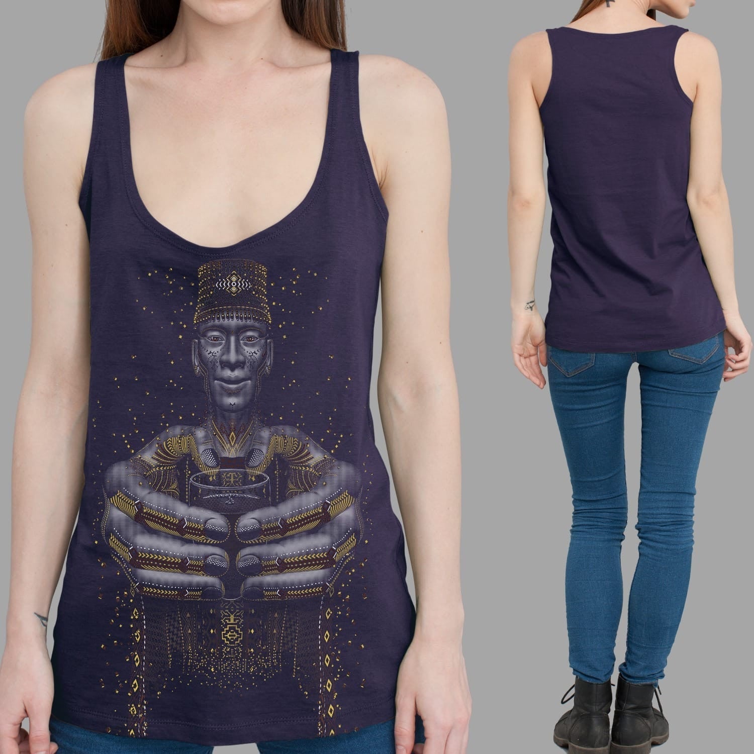 Second Cup Tank Top Aubergine — visionary art by Symbolika