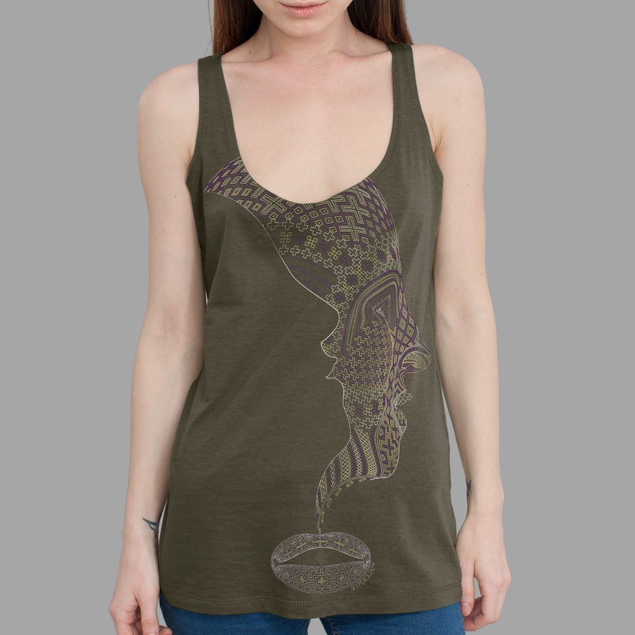 Icaruna Tank Top Olive — visionary art by Symbolika