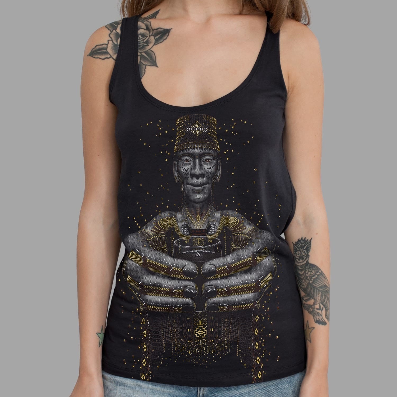 Second Cup Tank Top Black — visionary art by Symbolika
