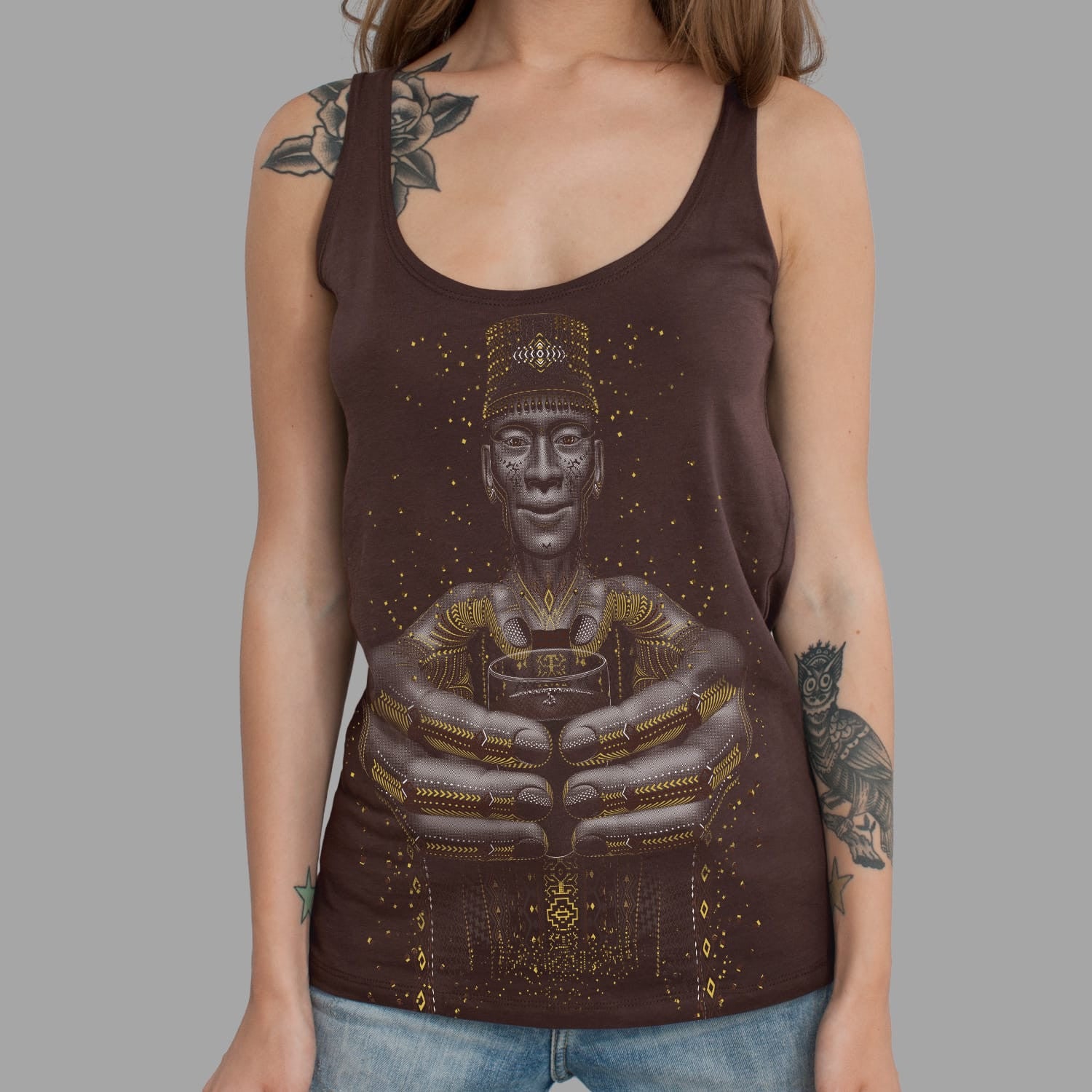 Second Cup Tank Top Brown — visionary art by Symbolika